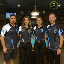 Load image into Gallery viewer, Black And Blue Grunge Skull 8 Ball Billiard Pool Shirts For Men Custom Skull Billiard Team Apparel NYN3299