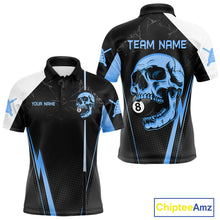 Load image into Gallery viewer, Black and blue skull 8 ball billiard pool shirt for men custom apparel