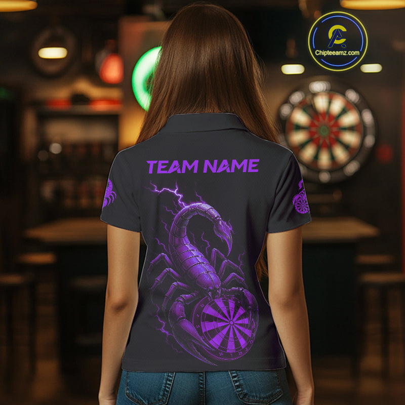 Custom Lightning Purple And Black Scorpion Dart Polo Shirt For Women Outfits Dart Team Jersey NYN1497