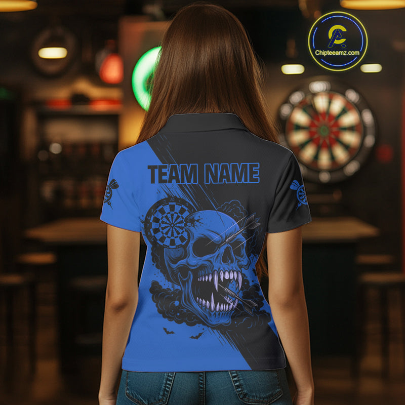 Custom Blue Horror Skull Smokes Dartboard Women Polo Dart Shirt Grunge Dart Jerseys NYN2028