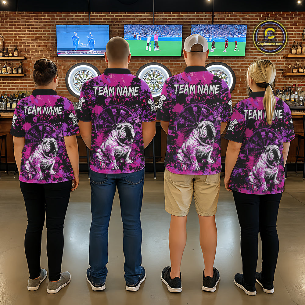 Custom Purple Splash Funny Bulldog Women Darts Quarter-Zip League Shirts Splatter Dart Team Jerseys NYN2254