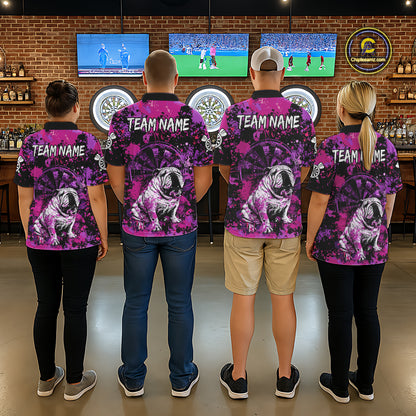 Custom Purple Splash Funny Bulldog Women Darts Quarter-Zip League Shirts Splatter Dart Team Jerseys NYN2254