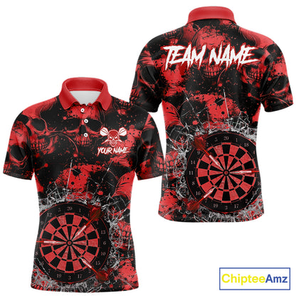 Red Grunge Skull Cracked Glass Dartboard Custom Men Darts Polo Shirts Dart Team Jerseys NYN2259