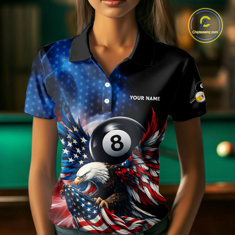 US Flag Eagle Pool 8 Ball & 9 Ball Women's Billiard Shirt Custom Freedom Patriotic Billiard Attire NYN2548