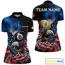 Load image into Gallery viewer, US Flag Eagle Pool 8 Ball &amp; 9 Ball Women's Billiard Shirt Custom Freedom Patriotic Billiard Attire NYN2548