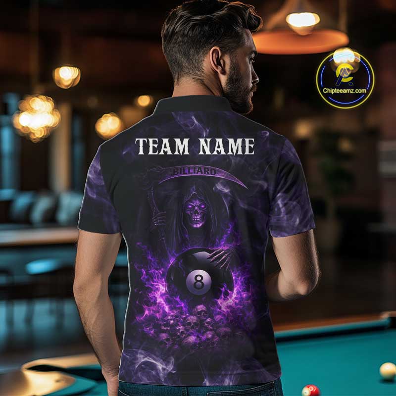Purple Grim Reaper Billiard Shirts For Men Custom Smoke Skull Flame League Billiard Jerseys NYN2919