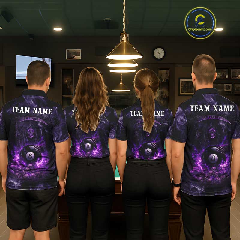 Purple Grim Reaper Billiard Shirts For Women Custom Smoke Skull Flame League Billiard Jerseys NYN2919