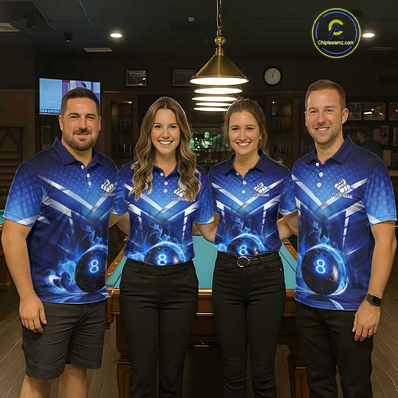 Personalized Blue & Silver Billiard 3D Shirts For Men Ball 8 Flame Billiard Jerseys For Gifts NYN2923