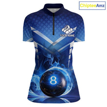 Load image into Gallery viewer, Personalized Blue &amp; Silver Billiard 3D Shirts For Women Ball 8 Flame Billiard Jerseys For Gifts NYN2923