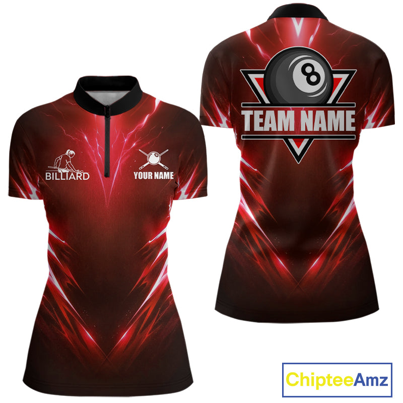 Black And Red 8 Ball Pool Billiard Shirts For Women Custom Lightning Pool Team Billiard Jersey NYN2925