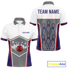 Load image into Gallery viewer, Red, Blue And Gray Bowling Pin Jerseys For Men Custom Bowling Polo 1/4-Zip Shirt, Gift For Bowlers NYN3125