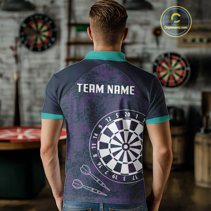Purple Darts Shirt For Men With Dartboard And Arrows - Custom Team & Player Name NYN0343