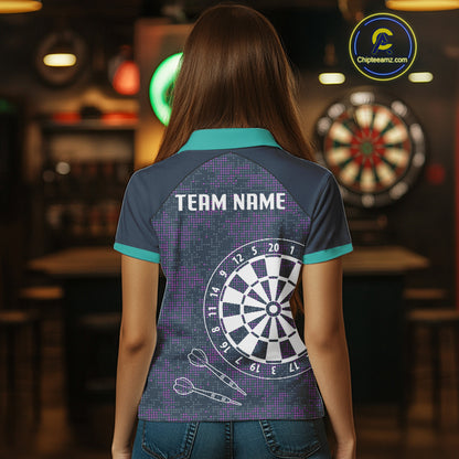 Purple Darts Shirt For Women With Dartboard And Arrows - Custom Team & Player Name NYN0343