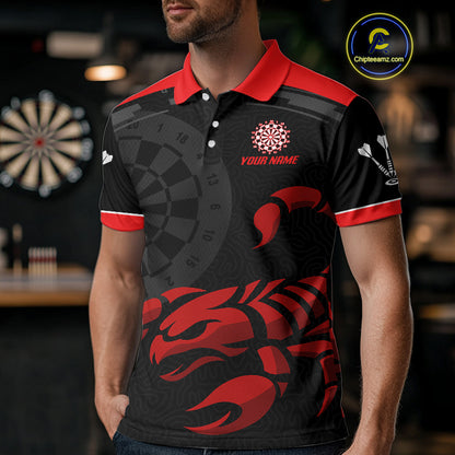 Black And Maroon Scorpion Darts Shirt For Men - Custom Team Name - Darts Jersey NYN0346