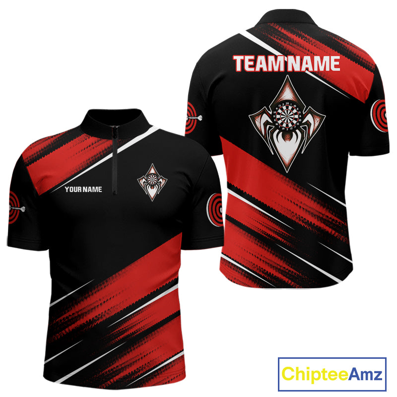 Black And Red Darts Spider Shirt - Custom Team & Player Name - Men’s Darts Shirt NYN0350