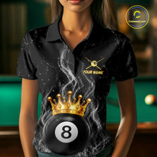 Load image into Gallery viewer, Personalized Gold Crown 8 Ball Women Billiard Pool Shirts Custom Fire Flame Billiard Jersey | White NYN3310