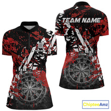 Load image into Gallery viewer, Black white red grunge women's quarter-zip darts shirt, smoke dartboard team jersey, custom dart league uniform, professional darts apparel