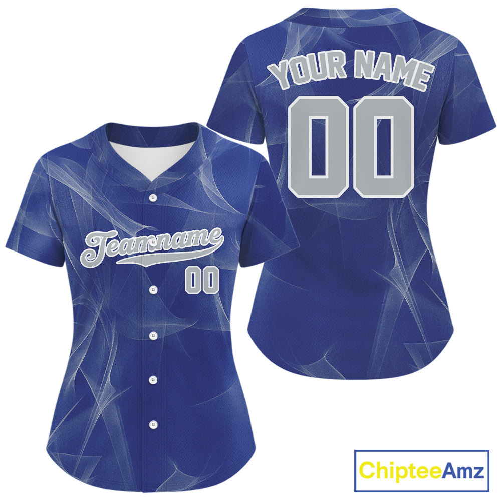 Custom Blue And Grey Smoke Baseball Shirt For Women Outfits Baseball Team Jerseys NYN1510