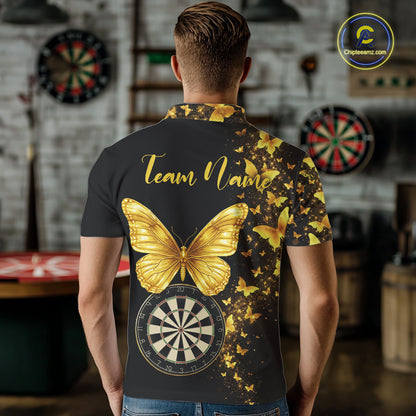 Gold Butterfly 3D Dartboard Custom Men Darts Polo League Shirts Dart Team Jerseys NYN2262