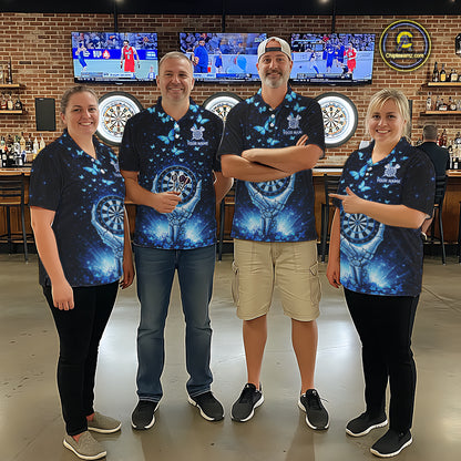 Blue Light Butterflies Skull Dartboard Custom Men Darts Polo Shirts Dart League Jerseys NYN2263