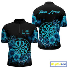 Load image into Gallery viewer, Blue Flowers &amp; Butterfly Dartboard Custom Men Darts Quarter-Zip Shirts Dart League Jerseys NYN2265