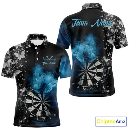 Custom Silver Butterfly Blue Smoking Grunge Dartboard Men Darts Polo Shirts Dart Jerseys NYN2266