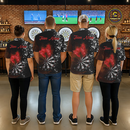 Custom Silver Butterfly Red Smoking Grunge Dartboard Men Darts Quarter-Zip Shirts Dart Jerseys NYN2267
