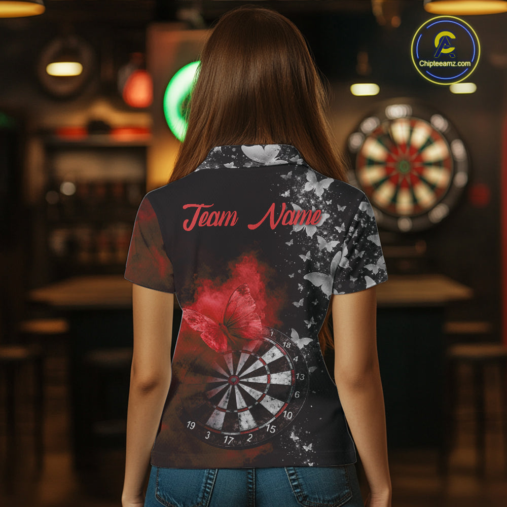Custom Silver Butterfly Red Smoking Grunge Dartboard Men Darts Polo Shirts Dart Jerseys NYN2267