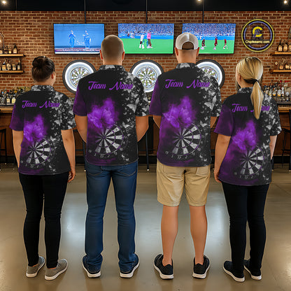 Custom Silver Butterfly Purple Smoking Grunge Dartboard Men Darts Quarter-Zip Shirts Dart Jerseys NYN2268