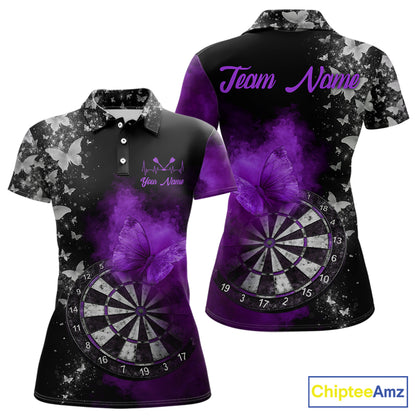 Custom Silver Butterfly Purple Smoking Grunge Dartboard Women Darts Polo Shirts Dart Jerseys NYN2268
