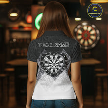 Load image into Gallery viewer, Black White Grunge Heart Dartboard Women Darts Valentine Shirt Custom Dart Polo Couple Gifts NYN2553