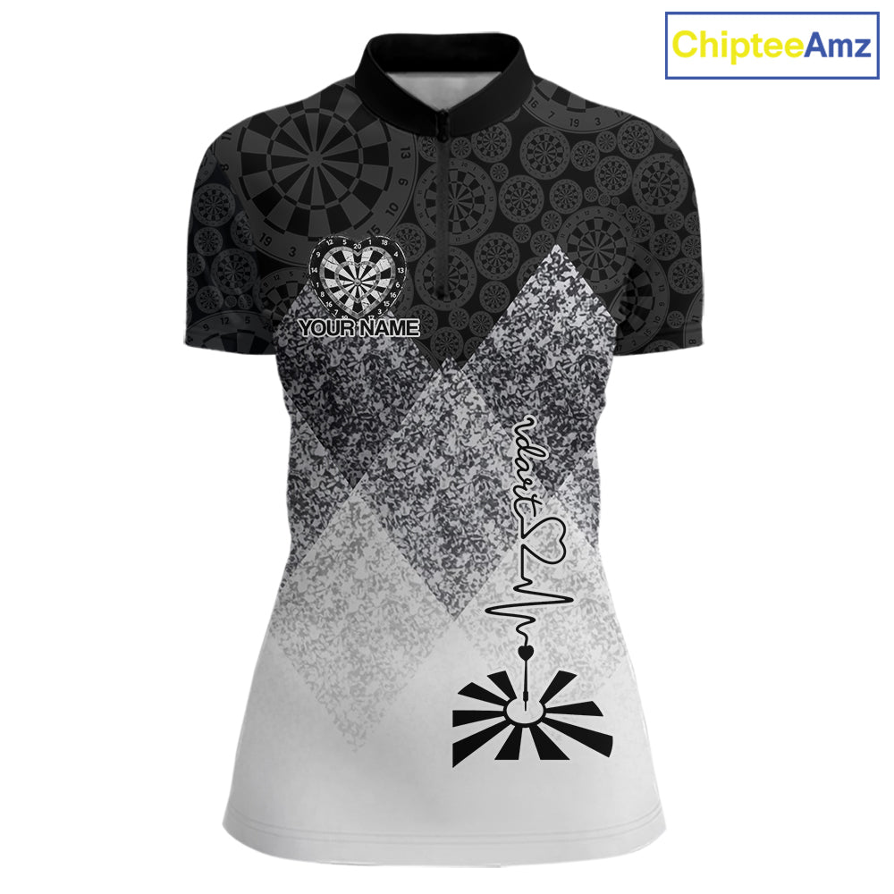 Black White Grunge Heart Dartboard Women Darts Valentine Shirt Custom Dart Quarter-Zip Couple Gifts NYN2553