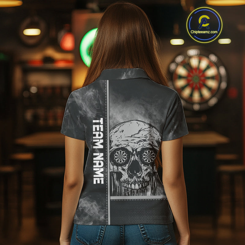 Custom Black And Grey Smokes Skull Dartboard Dart Shirts For Women Dart Team Jerseys NYN0067