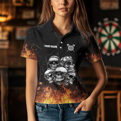 Personalized Fire Flame And Skulls Dart Shirts For Women, Custom Dart Team Jerseys NYN0021