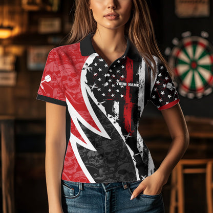 Skulls With Custom American Flag Dart Shirts For Women, Dart Team Jerseys NYN0024