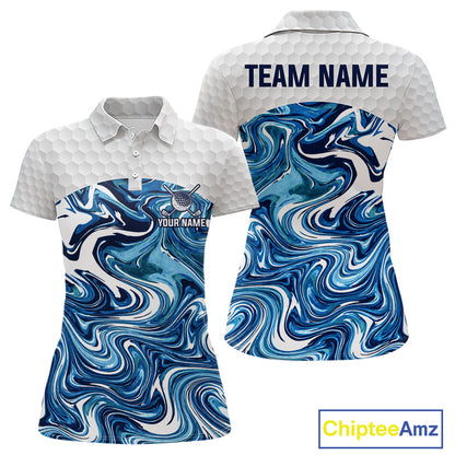 Women Golf Clothing Blue Fluid Pattern Golf Polo Shirt Custom White Golf Ball Golf Upf Shirts NYN2929