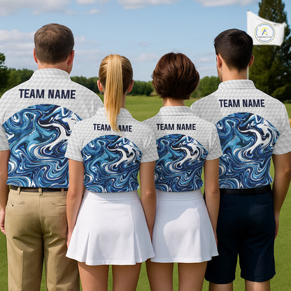 Mens Golf Clothing Blue Fluid Pattern Golf Polo Shirt Custom White Golf Ball Golf Upf Shirts NYN2929