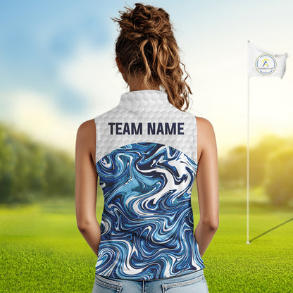 Women Golf Clothing Blue Fluid Pattern Sleeveless Golf Polo Shirt Custom White Golf Ball Golf Upf Shirts NYN2929