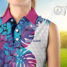 Load image into Gallery viewer, Women Golf Clothing Monstera Pattern Floral Sleeveless Golf Shirt Custom Women White Golf Polo Best Golf Gifts NYN2936