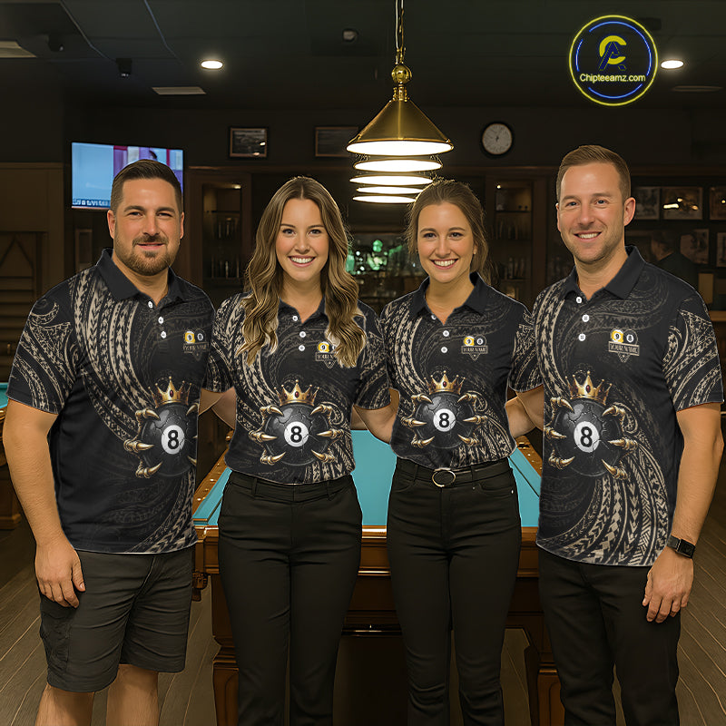 Tribal Pattern Billiard Shirts For Men Custom  Skull Crown 8 Ball And 9 Ball Billiard Team Jersey NYN3134