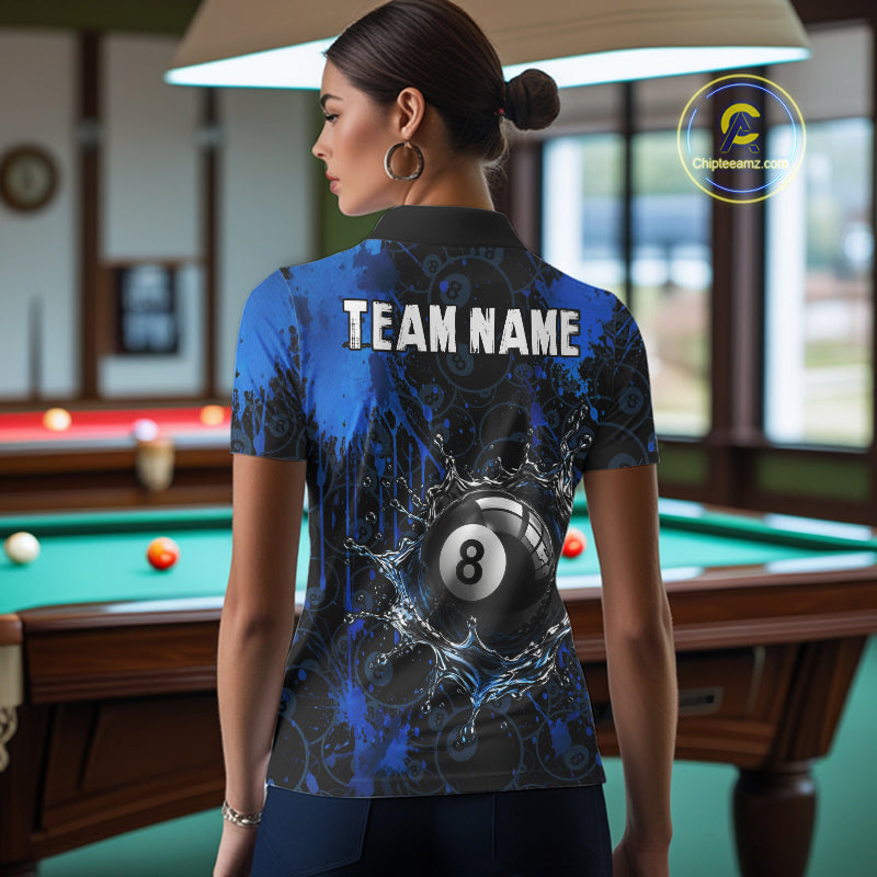 Watering 8 Ball Pool Billiard Shirts For Women Personalized Blue Splatter Billiard Team Jersey NYN3135