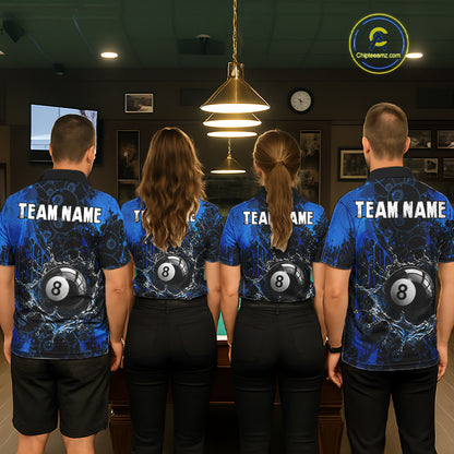 Watering 8 Ball Pool Billiard Shirts For Men Personalized Blue Splatter Billiard Team Jersey NYN3135