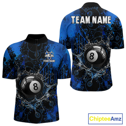 Watering 8 Ball Pool Billiard Shirts For Men Personalized Blue Splatter Billiard Team Jersey NYN3135