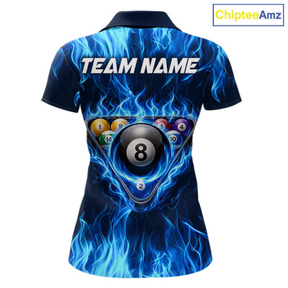 Fire Flame 8 Ball Billiard Shirt For Women Custom Blue Flames Pool Billiard Rack Team Shirt NYN3137