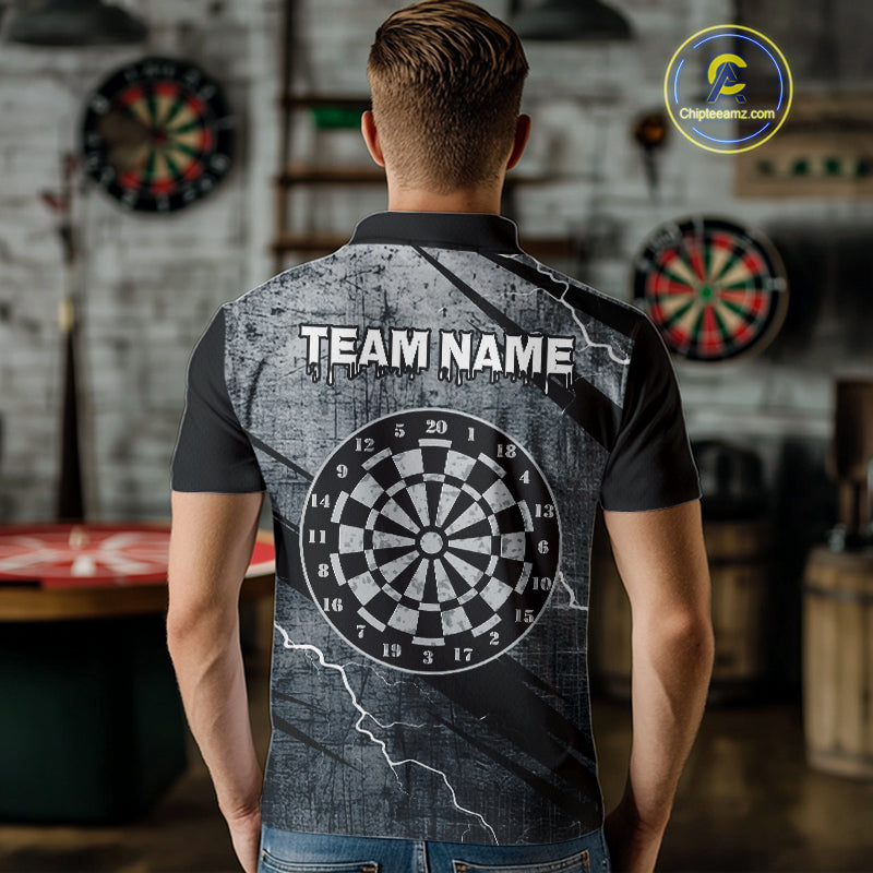 Grey Grunge Dartboard Darts Team Shirt - Custom Name - Men’s Darts Jersey NYN0354