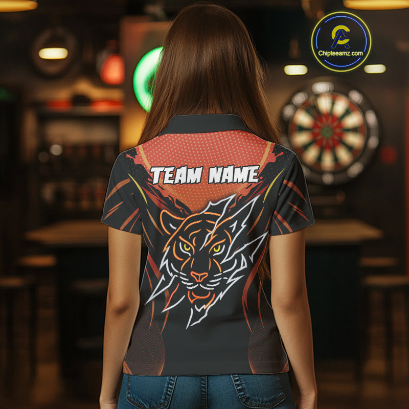 Custom Women's Dart Shirt With Orange Tiger Dartboard - Custom Team & Player Name NYN0358