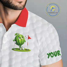 Load image into Gallery viewer, White polo shirt with a cartoon watermelon character and 'YOUR' text, brand logo visible.