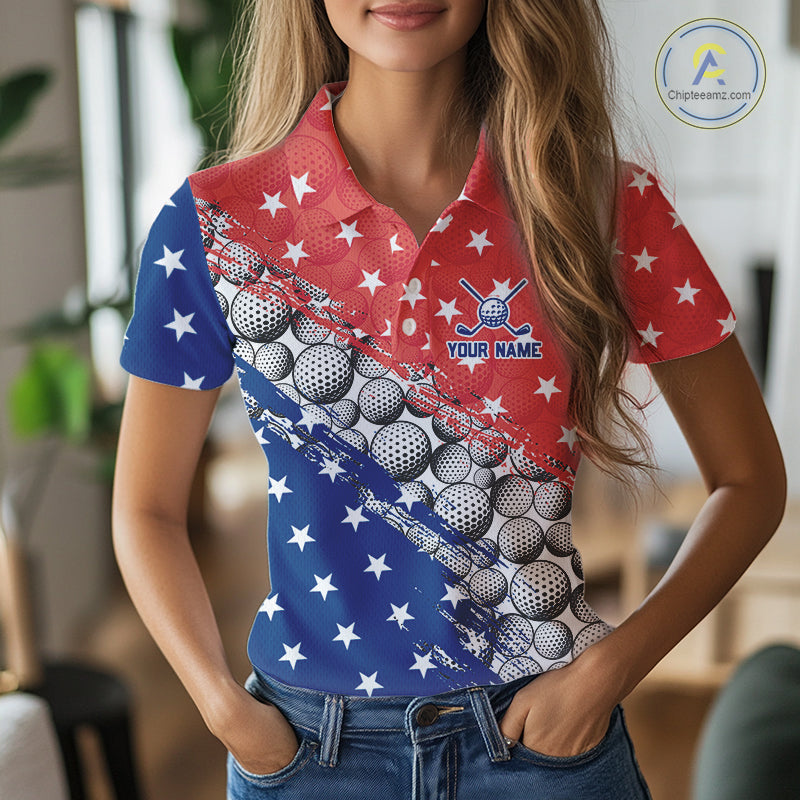 Red And Blue Grunge Golf Apparel Patriotic Women Golf Polo Shirts, Golf Team Outfits NYN3321