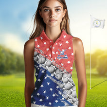 Load image into Gallery viewer, Red And Blue Grunge Golf Apparel Patriotic Women Golf Sleeveless Polo Shirts, Golf Team Outfits NYN3321