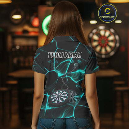Flame Dartboard & Chains Darts Shirt For Women - Custom Name & Team Jersey | Opt2 - Turquoise NYN0626